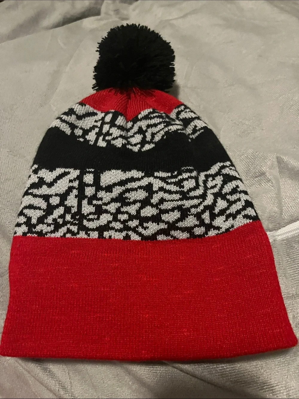Jordan Red, Black & White Pom Knit Beanie for Kids